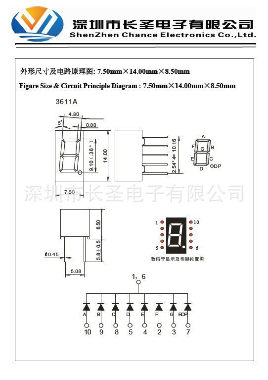 供应数码管3611bh|0.36英寸红色数码管|共阳一位数码管