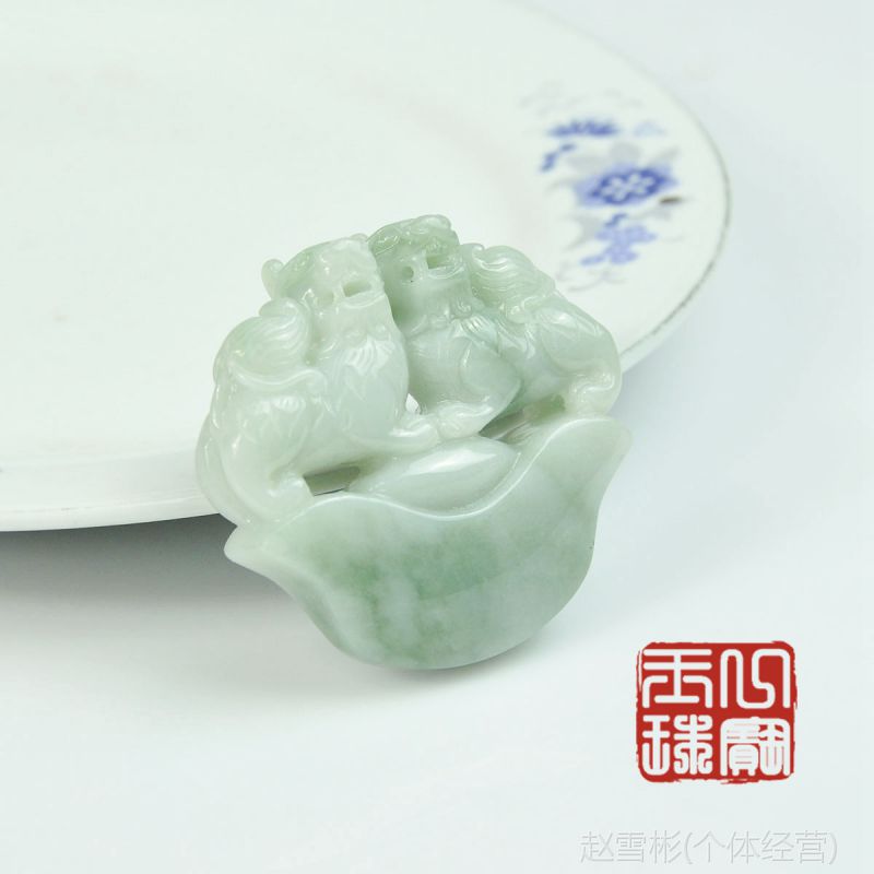 批发天然a货翡翠招财貔貅吊坠玉一天然a货飘绿花翡翠辟邪貔貅吊坠