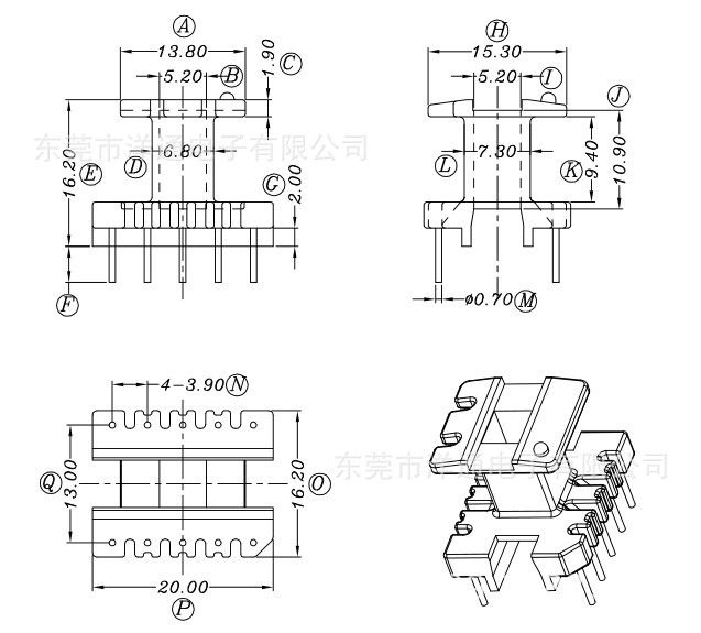 供应ee19 骨架 yt-1901-1尺寸图