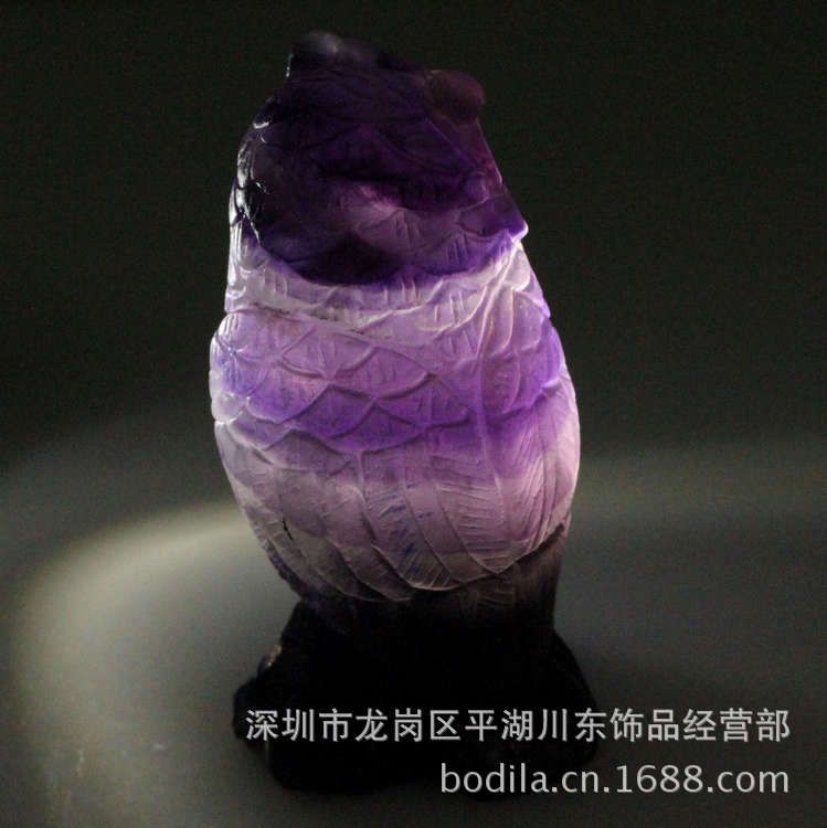 天然半宝石紫莹石纯手工雕刻鹦鹉等各种小动物摆件
