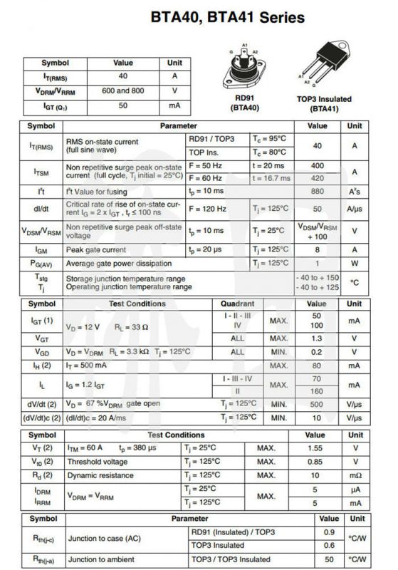 『实体』bta40-800b 双向可控硅 st全新环保 rd-91封装 金封