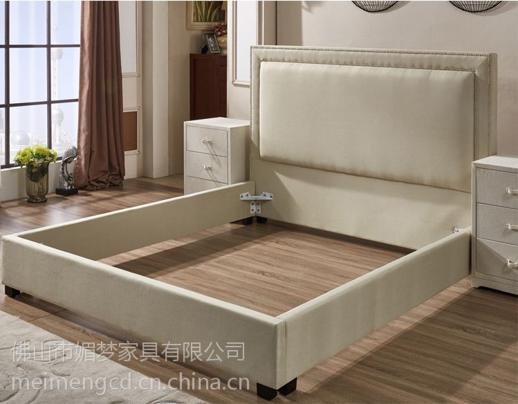 简欧布艺床现代简约实木床北欧床美式软包靠背布艺1.8米双人大床
