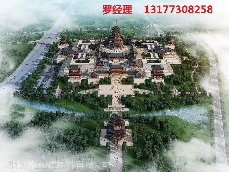 大型仿古寺院总体规划设计效果图,3dmax完全建模寺庙外观鸟瞰总体规划