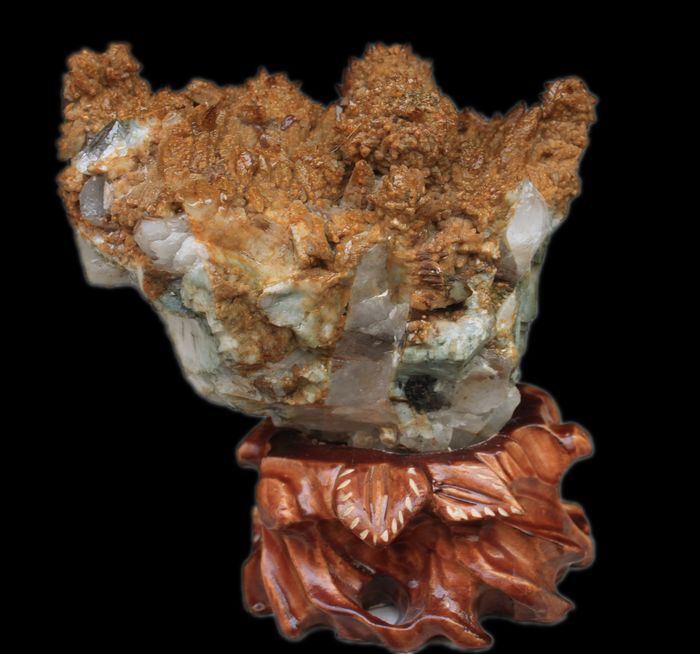 矿物晶体石头奇石原石 水晶与黄色方解石共生结晶体标本 精品