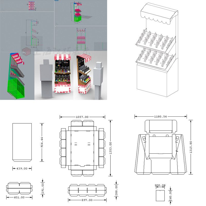 袜子手套等挂钩纸展示架 超市落地瓦楞纸货架 挂钩纸陈列架