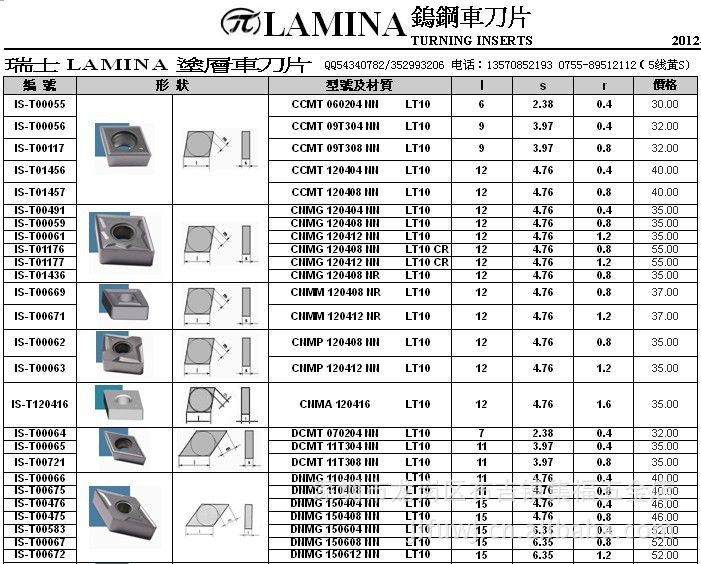 批发瑞士lamina林尼娜钨钢涂层刀片apkt1604pdtr lt30