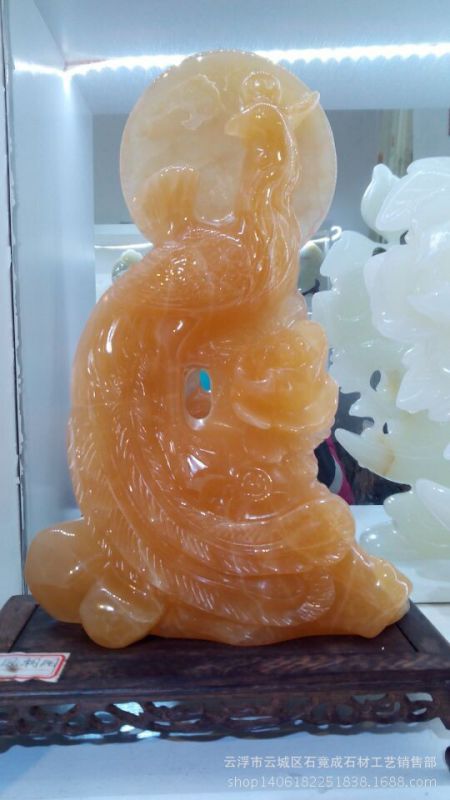 黄玉凤凰雕刻摆件 天然进口 云浮玉石工艺品 厂家批发 创意送礼