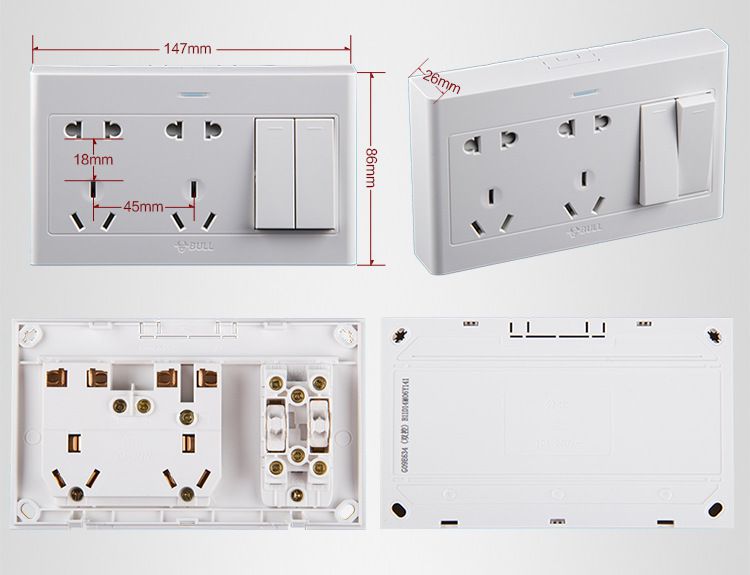 公牛墙壁五孔插座 10a明装面板 双开双控电源开关 明线开关插座