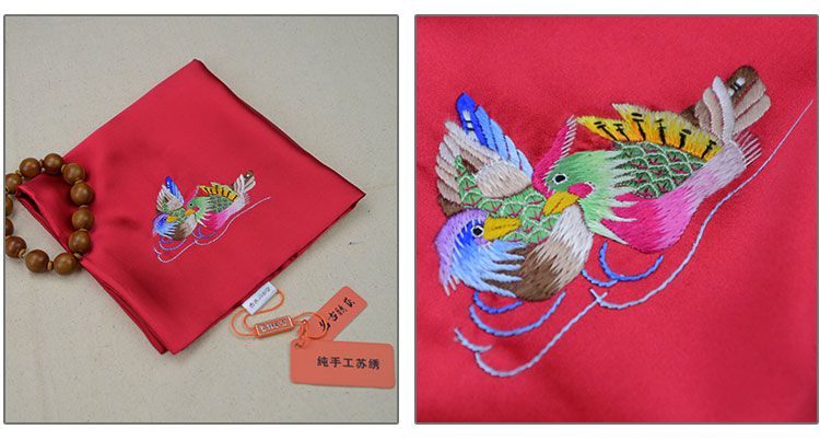 高档双层真丝手帕 纯手工苏绣绣花鸳鸯 古典时尚经典高端结婚礼品
