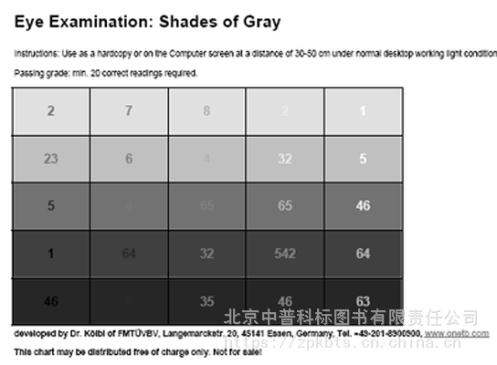 无损探伤检测人员用色盲灰度视力检查表/ shades of gray
