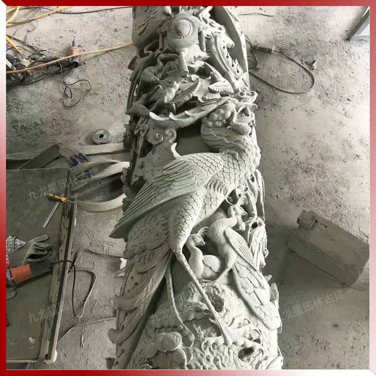 石材图腾柱龙凤柱古建雕刻 传统石雕龙凤柱庙宇宗祠装饰用品加工