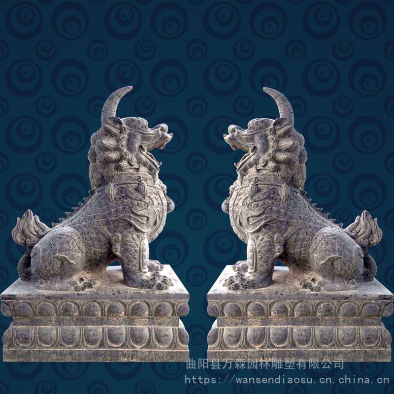 石雕独角兽青石独角兽吉祥神兽龙生九子动物雕塑万森雕塑定制