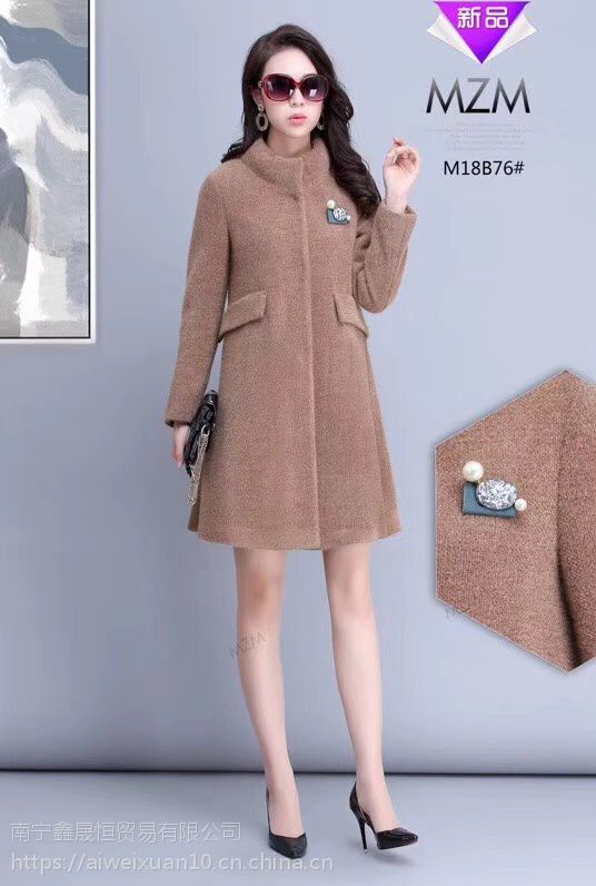 梦卓名18年冬装 羊剪绒 黄金貂绒大衣品牌女装尾货批发
