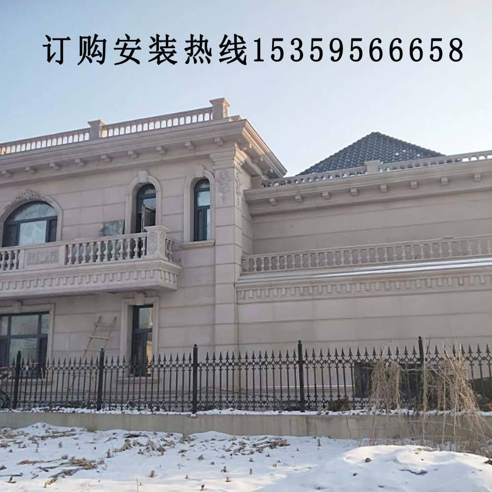 福建惠安石雕石材花岗岩黄金麻外墙浮雕线条窗套平板干挂设计安装