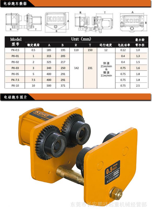 电动跑车koio环链电动葫芦专用行车吊机0.5吨1吨2吨3吨5吨koio