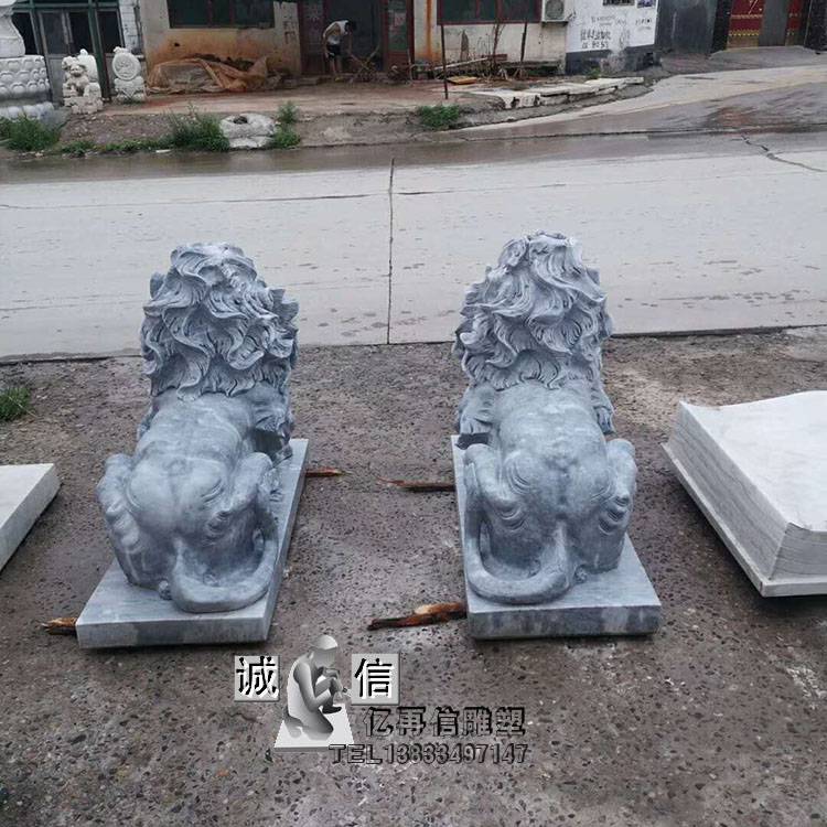 石雕狮子晚霞红动物雕塑庭院公司门口风水招财镇宅神兽厂家直销