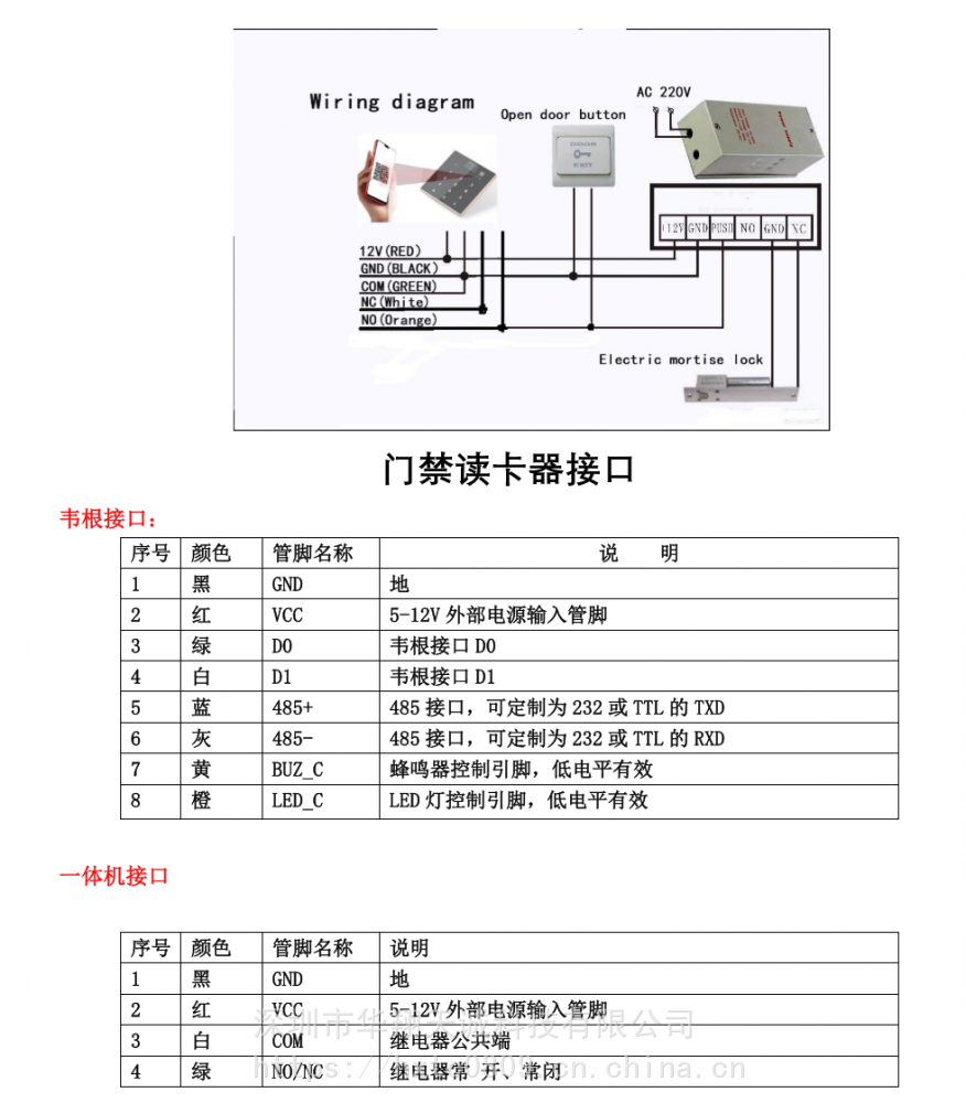 二维码门禁系统接线示意图