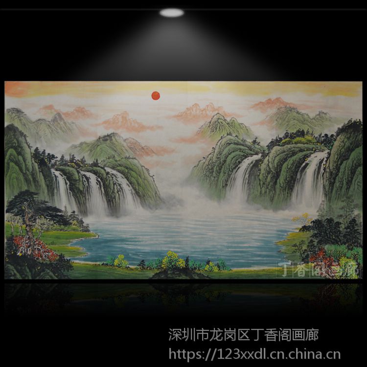 国画瀑布山水画纯手绘万才归宗聚宝盆写意装饰画风水图客厅沙发挂画