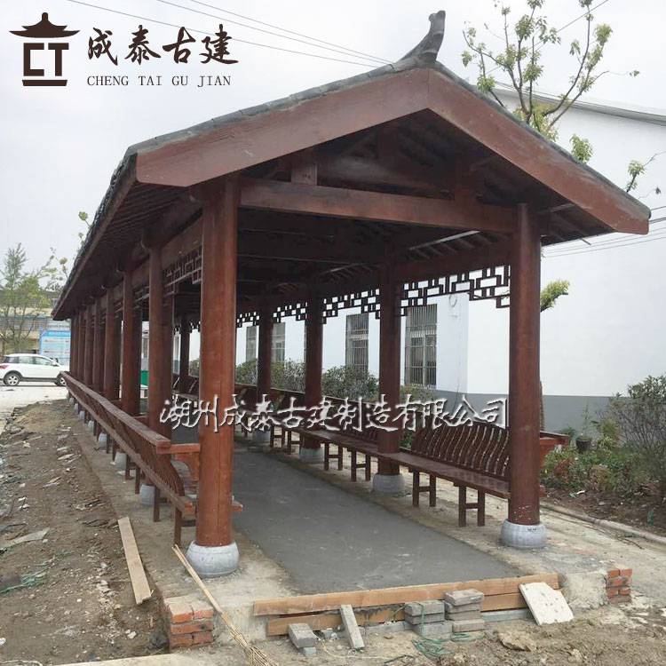 温州防腐木长廊 木制长廊连廊 仿古碳化木长廊 古建休闲廊架凉亭