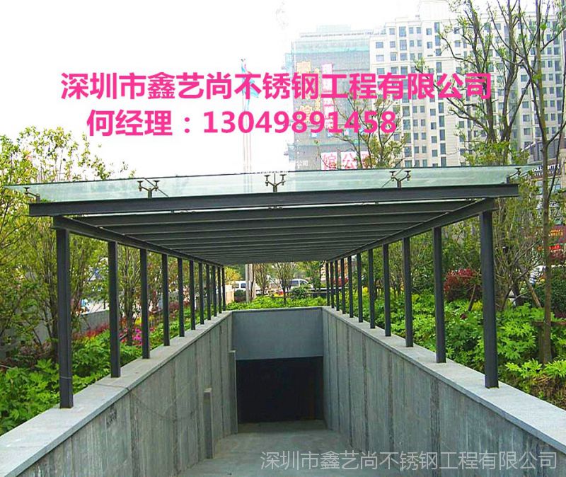 钢结构停车棚 车库入口 门头钢结构钢化玻璃雨棚 不锈钢 遮阳棚