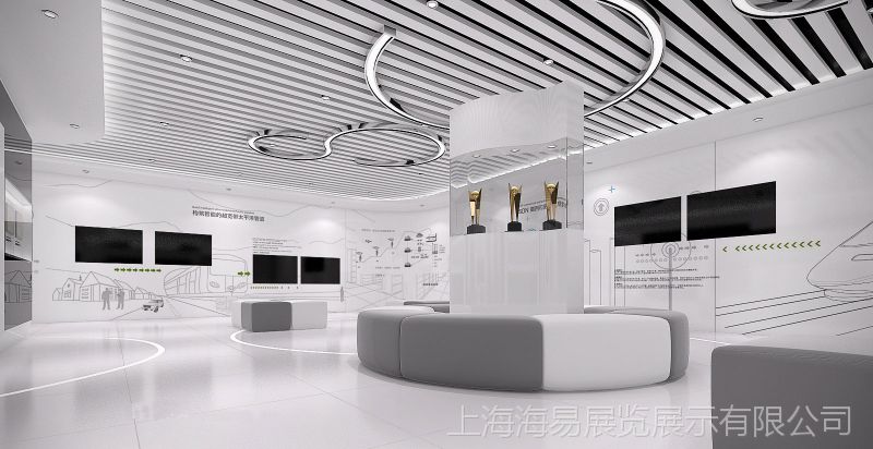 后现代大气简约展厅装修效果图设计制作 个性线条汽车展厅装修