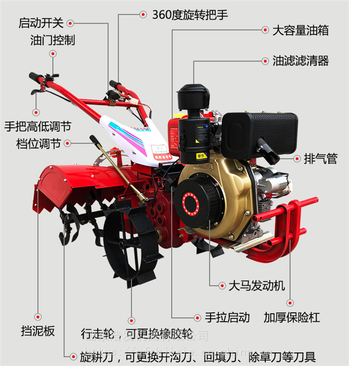 常州发动机柴油微耕机 电启动手扶式耕田机 四驱192型旋耕开沟机