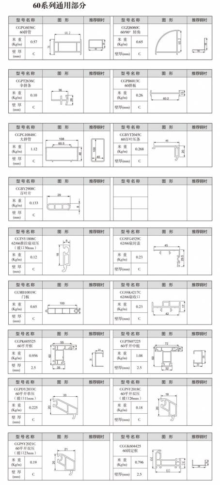 60塑钢型材 做工精细 塑钢平开门型材 塑钢型材 塑钢异型材