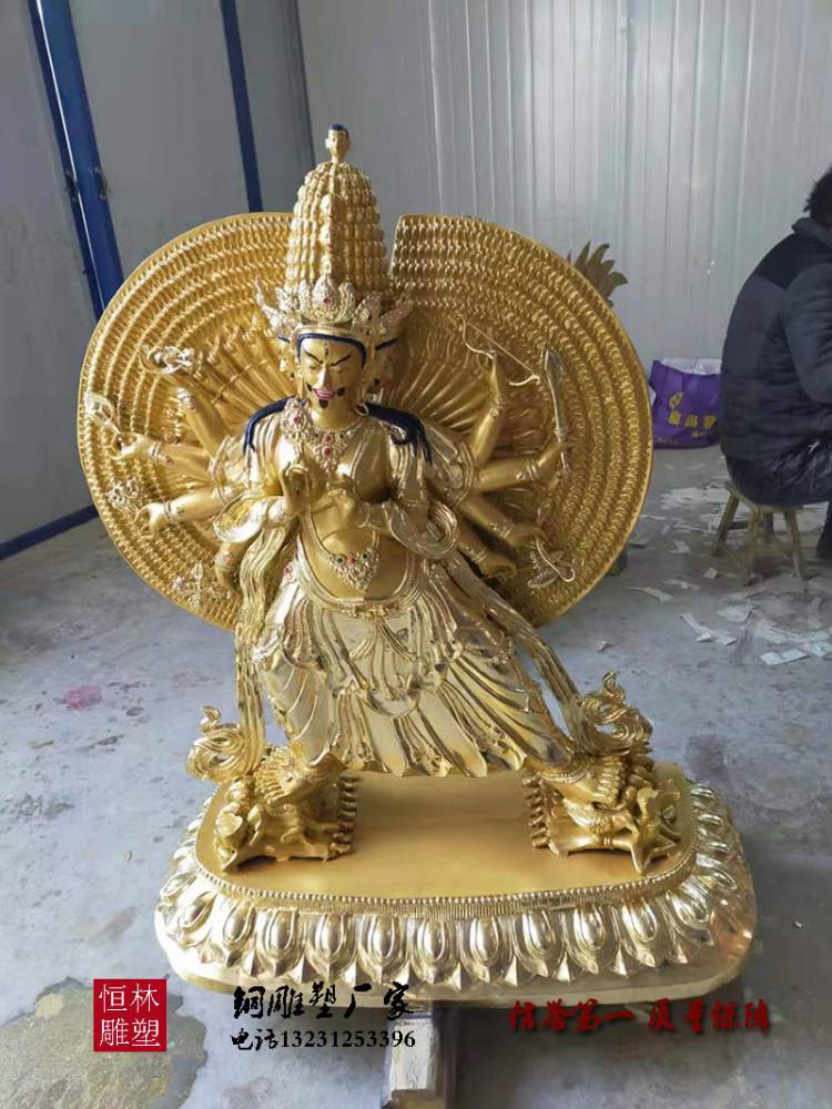 铜佛像厂家定做纯铜大型藏传寺庙铸铜1米大白伞盖佛母佛像密宗