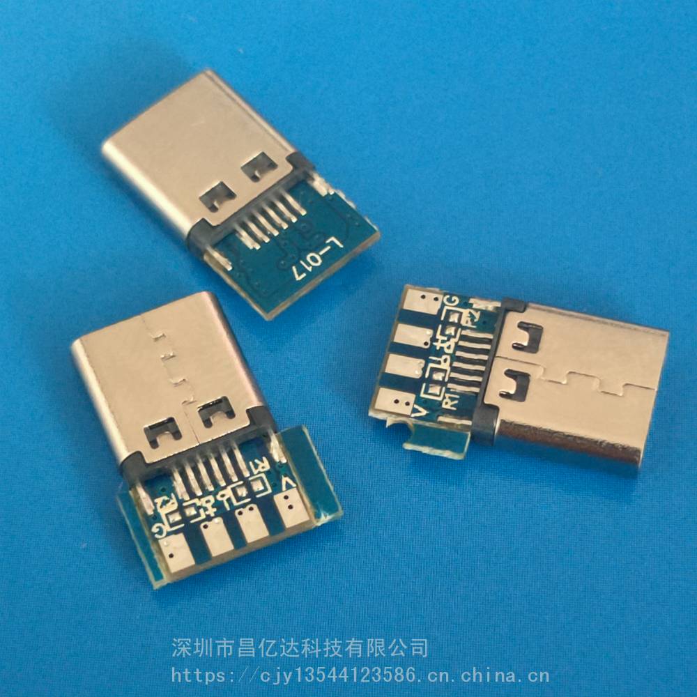 typec焊线母座 带板type c母头夹板式带pcb 充电 数据四个焊盘