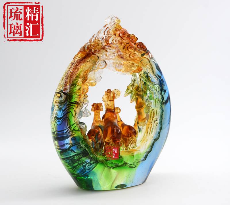 琉璃三羊开泰摆件 琉璃商务礼品 广州琉璃工艺品厂家 琉璃风水摆件