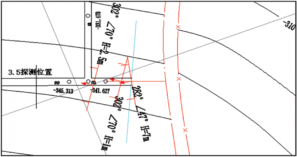 5m的断层,前方44m及49m位置揭露两个落差分别为1m和7m的断层.