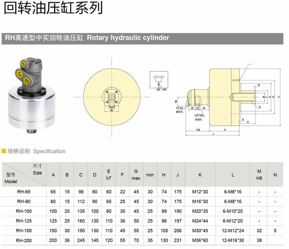 rh80/100高速型中实液压回转油缸(车床专用)