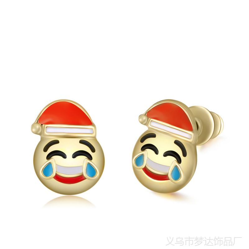 欧美爆款时尚潮人圣诞耳钉创意款精美耳饰emoji表情包圣诞帽饰品