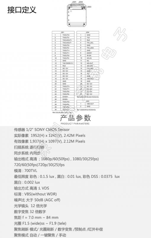 全国包邮 imx385 12倍星光级sony标准lvds接口模组 一体化摄像头