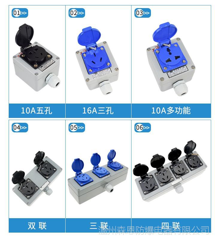 森恩防爆插座三孔五孔单联双联三联四联