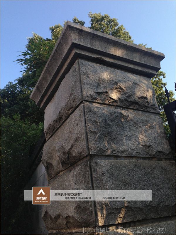 湖南花岗岩麻石 罗马柱围墙墩子 大门造型装饰 芝麻灰白麻石料