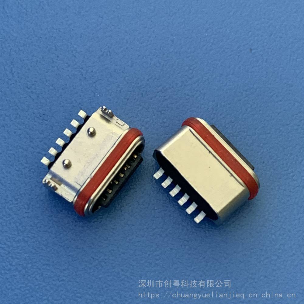 type c 6p贴板防水母座 6pin 卧式贴片防水插座 usb 3.