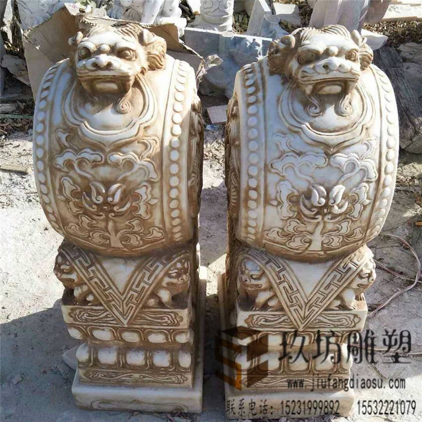抱鼓石一对 汉白玉石雕门墩 狮子头大理石圆鼓门墩
