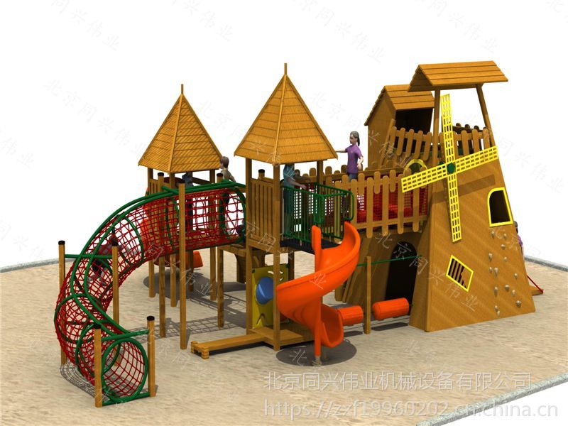 幼儿园户外组合玩具 木质儿童不锈钢滑梯 小区原木树屋滑梯厂家定制