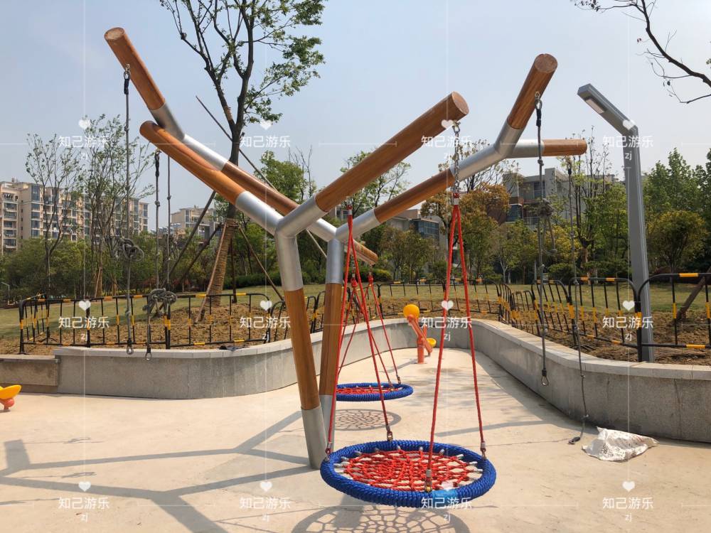 室外儿童y型树杈秋千 小区游乐园多功能组合秋千 户外防腐木荡