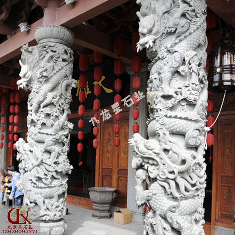 九龙星寺庙石雕龙柱造型及案例 大门石龙柱图片样式大全