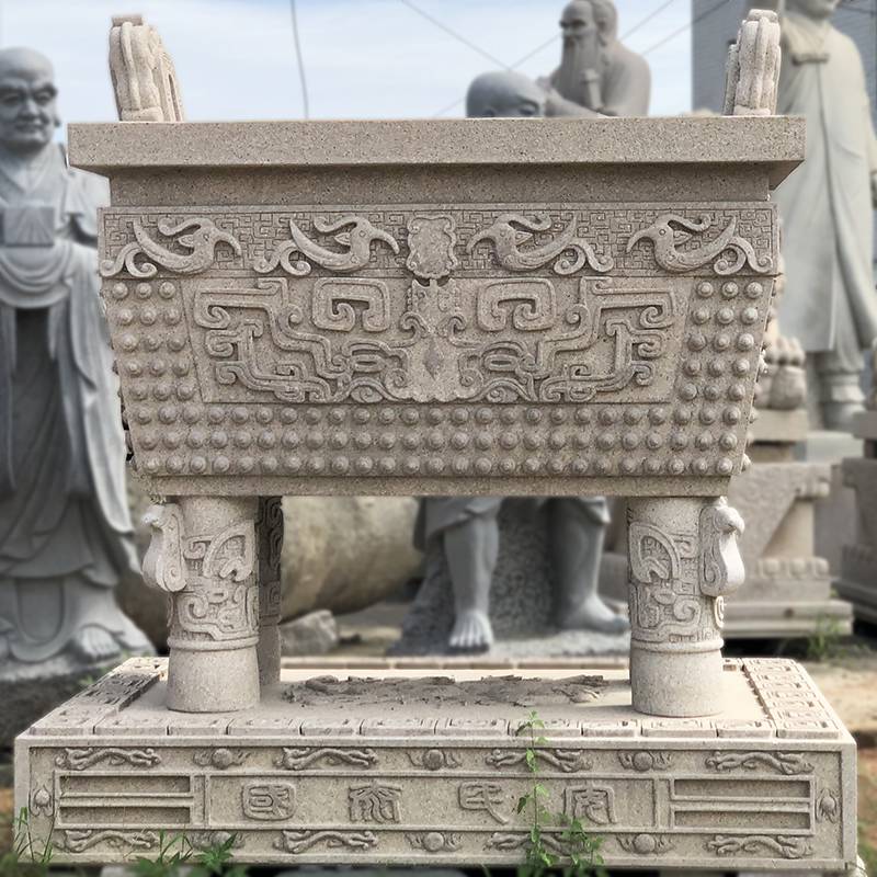 厂家供应寺庙祠堂石雕香炉 圆形石材香炉 青石香炉定制