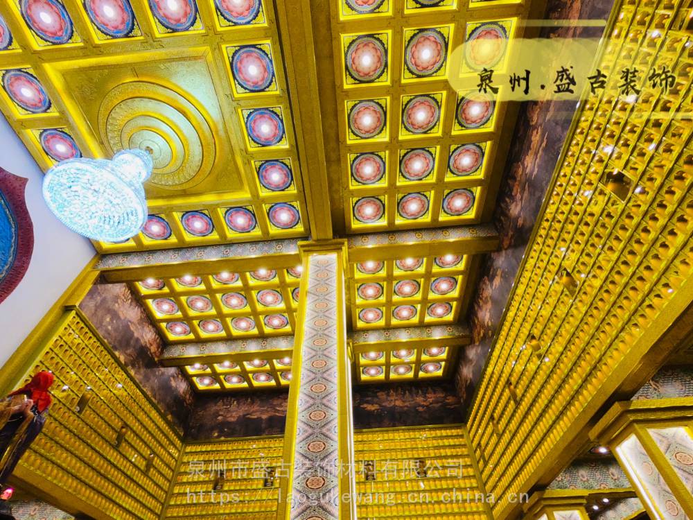 故宫仿古吊顶佛堂装修材料地宫天花板寺庙大殿顶上装饰龙板材古建彩绘