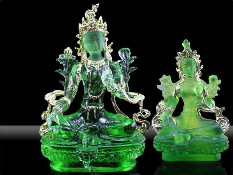 北京琉璃工艺品厂家 琉璃佛像厂家批发密宗绿度母救八难度母描金像