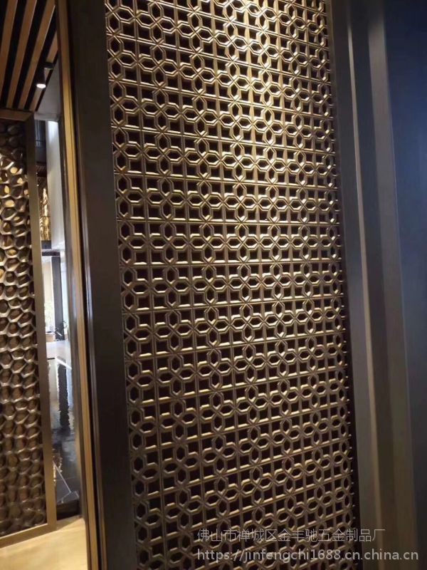 【酒店建筑装饰材料】304不锈钢牡丹花格图片 喷砂香槟金 半哑光无