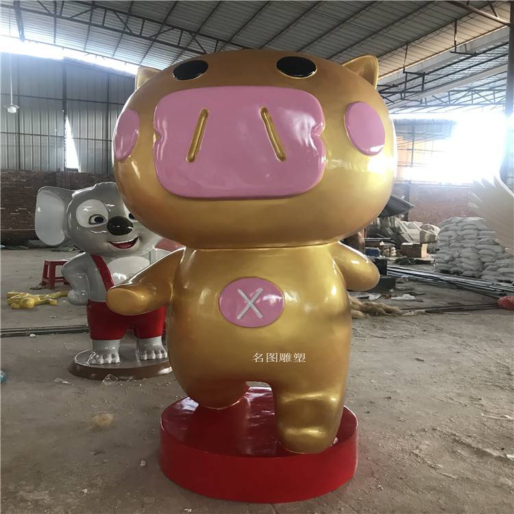 玻璃钢金猪雕塑益丰定制卡通动物雕塑造型美观