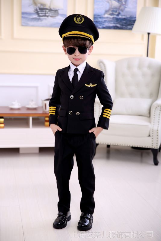 儿童空军空少制服男童飞行员制服少儿机长表演服装幼儿舞台演出服