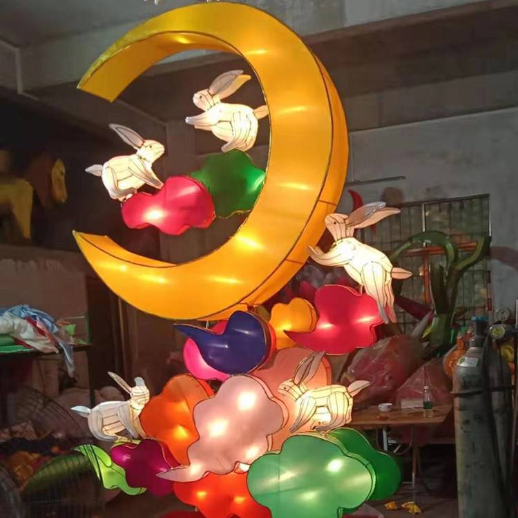 大型中秋元宵节日花灯嫦娥奔月天鹅兔子花灯造型商场酒店花灯布置