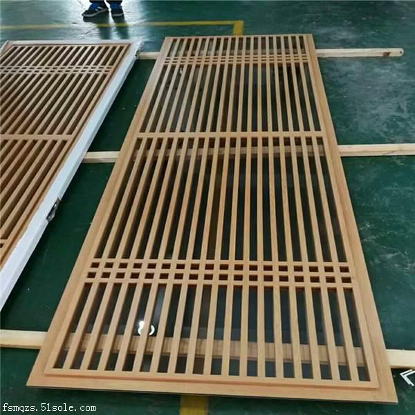 海南街道木色铝格栅隔断 仿古铝合金格栅定制