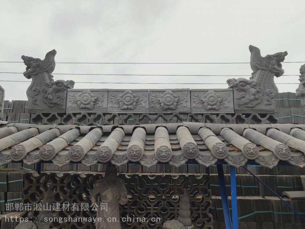 仿古青瓦 淞山 古建吻兽 土窑瓦 寺庙瓦配件翘角鱼尾吻龙头宝瓶批发